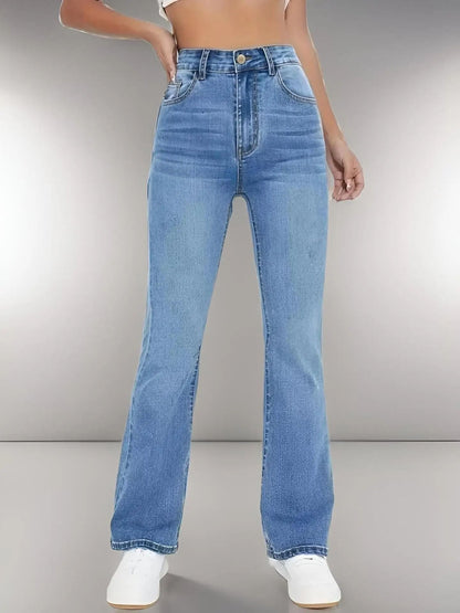 Womens High Waist Slim Fit Washed Denim Jeans 1