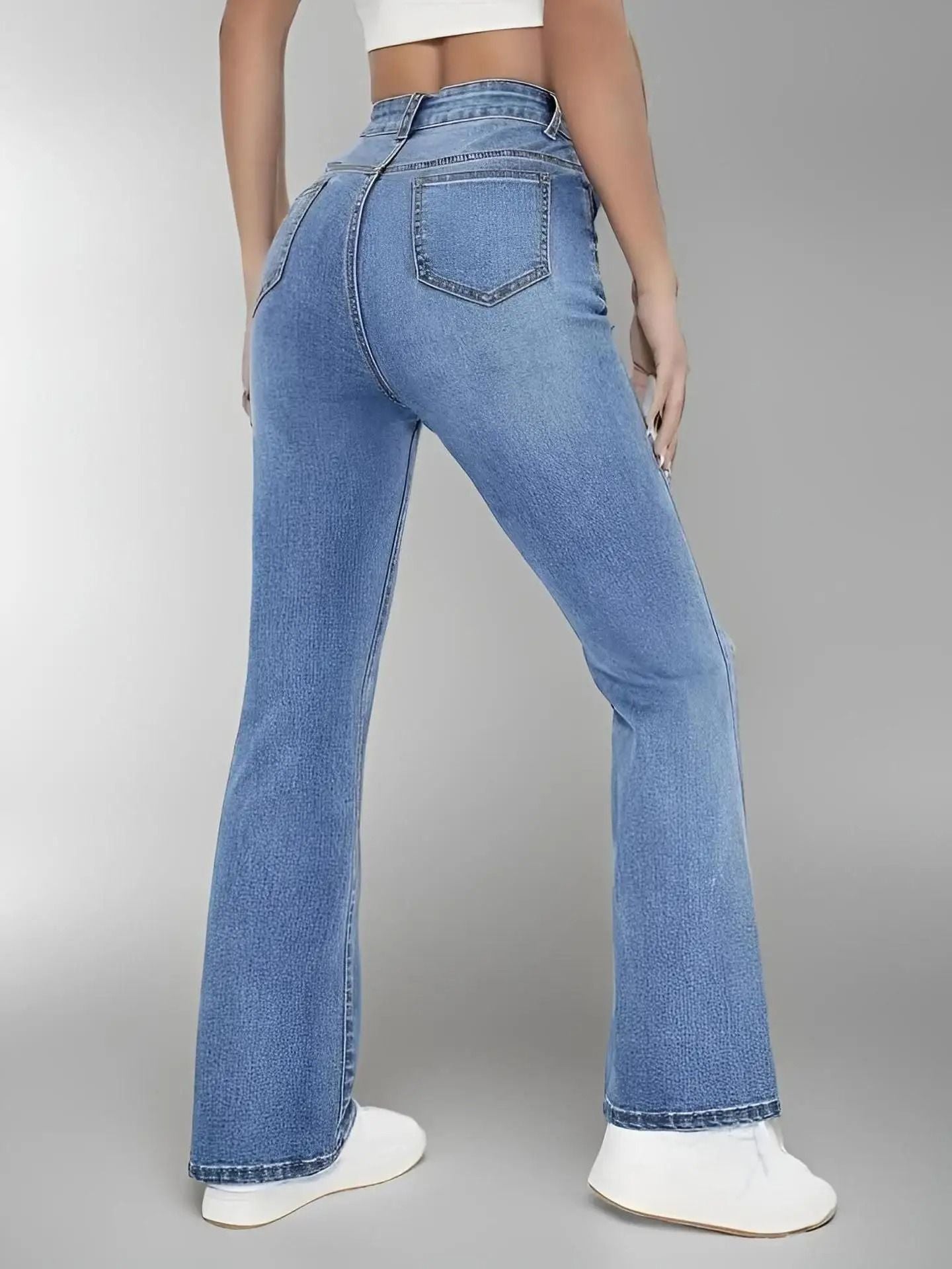 Womens High Waist Slim Fit Washed Denim Jeans 2