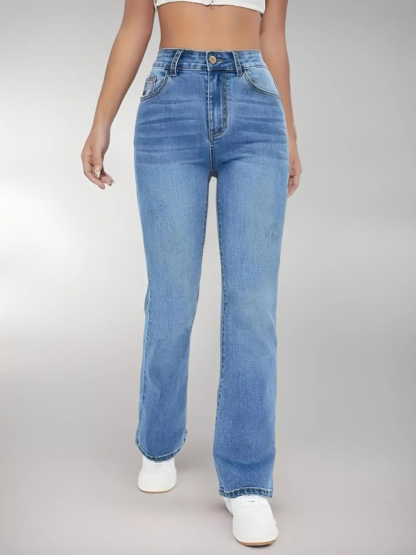 Womens High Waist Slim Fit Washed Denim Jeans 3