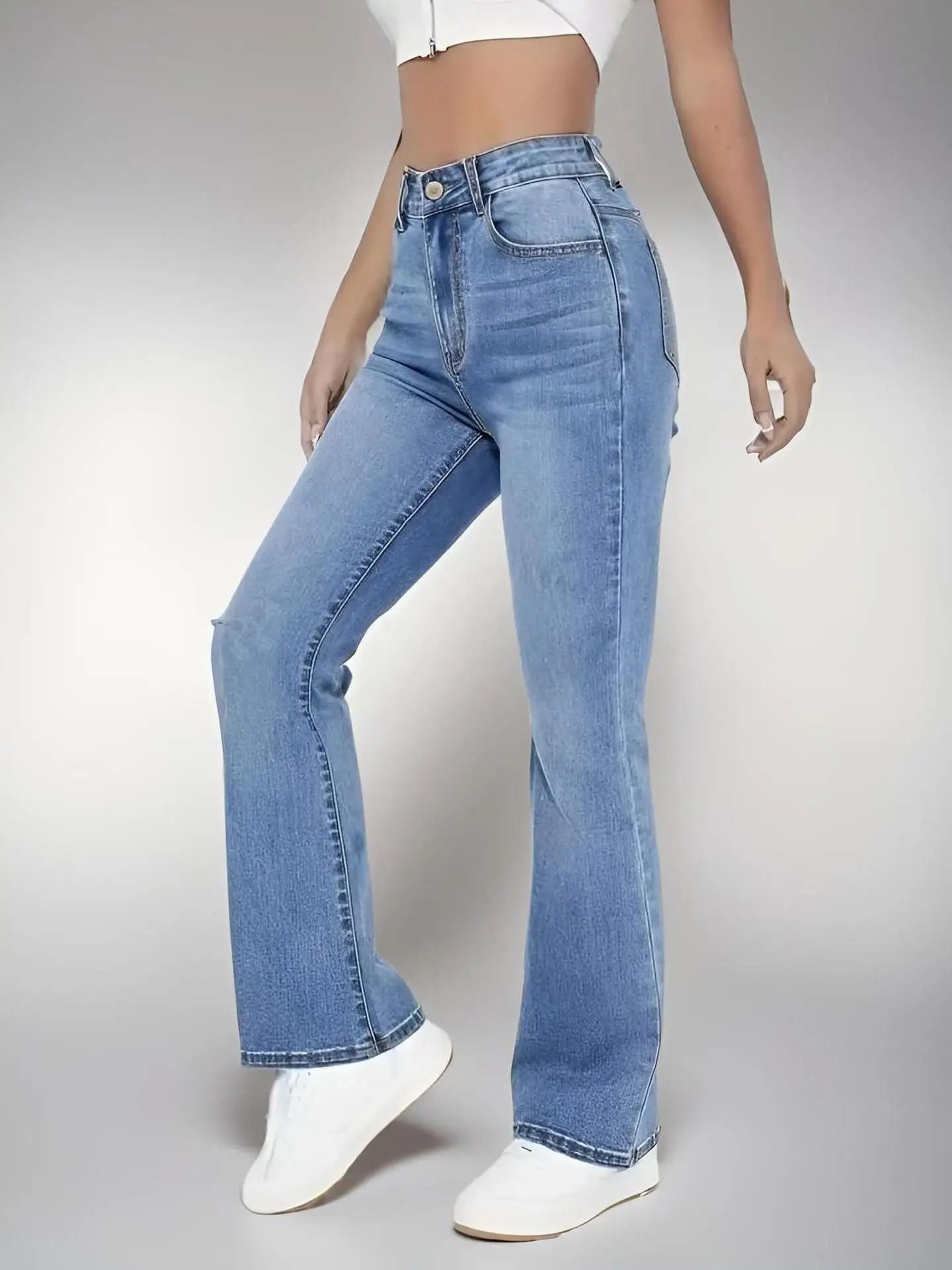 Womens High Waist Slim Fit Washed Denim Jeans 4