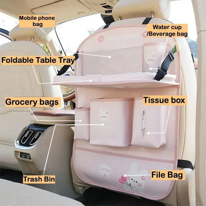 Leather Car Seat Back Organizer With Foldable Table And MultiFunction Storage 2