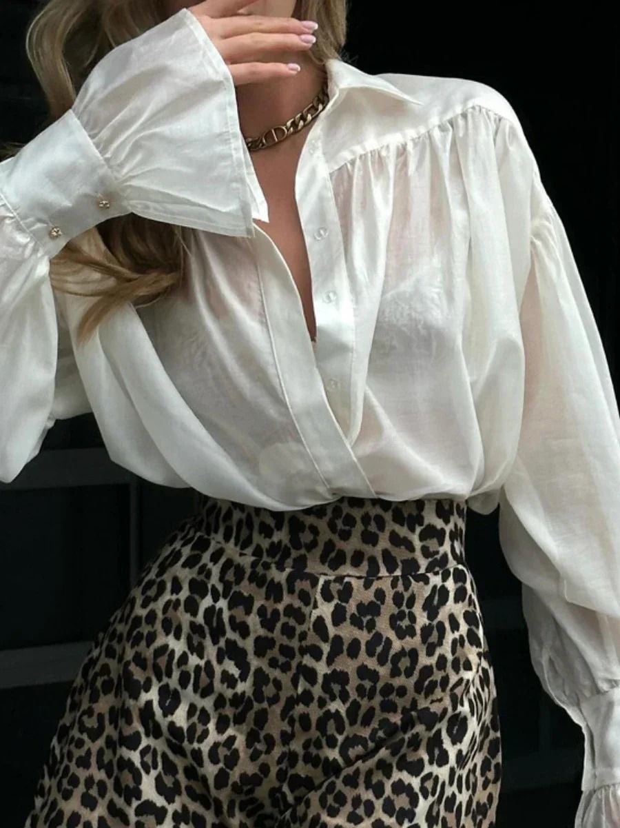 Elegant V Neck Flare Sleeve Lace Up Bow Blouse For Women 4