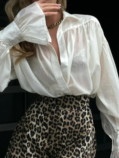 Elegant V Neck Flare Sleeve Lace Up Bow Blouse For Women 4