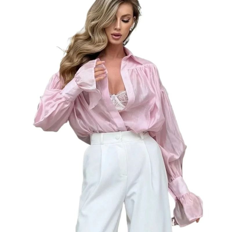 Elegant V Neck Flare Sleeve Lace Up Bow Blouse For Women 5