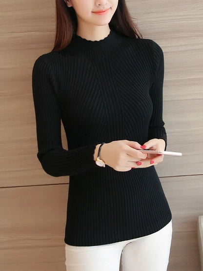 Women Mock Neck Ruffle Sweater With Long Sleeves 3