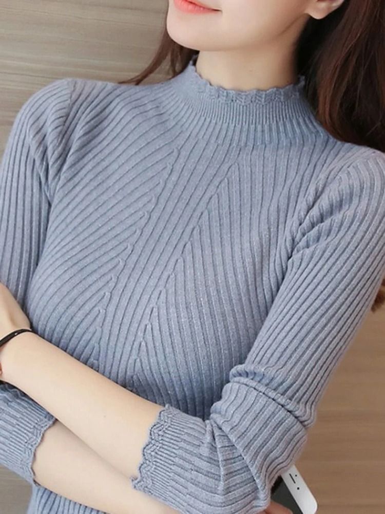 Women Mock Neck Ruffle Sweater With Long Sleeves 4
