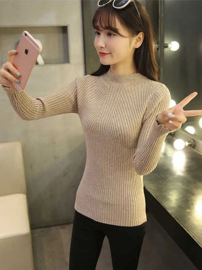 Women Mock Neck Ruffle Sweater With Long Sleeves 5