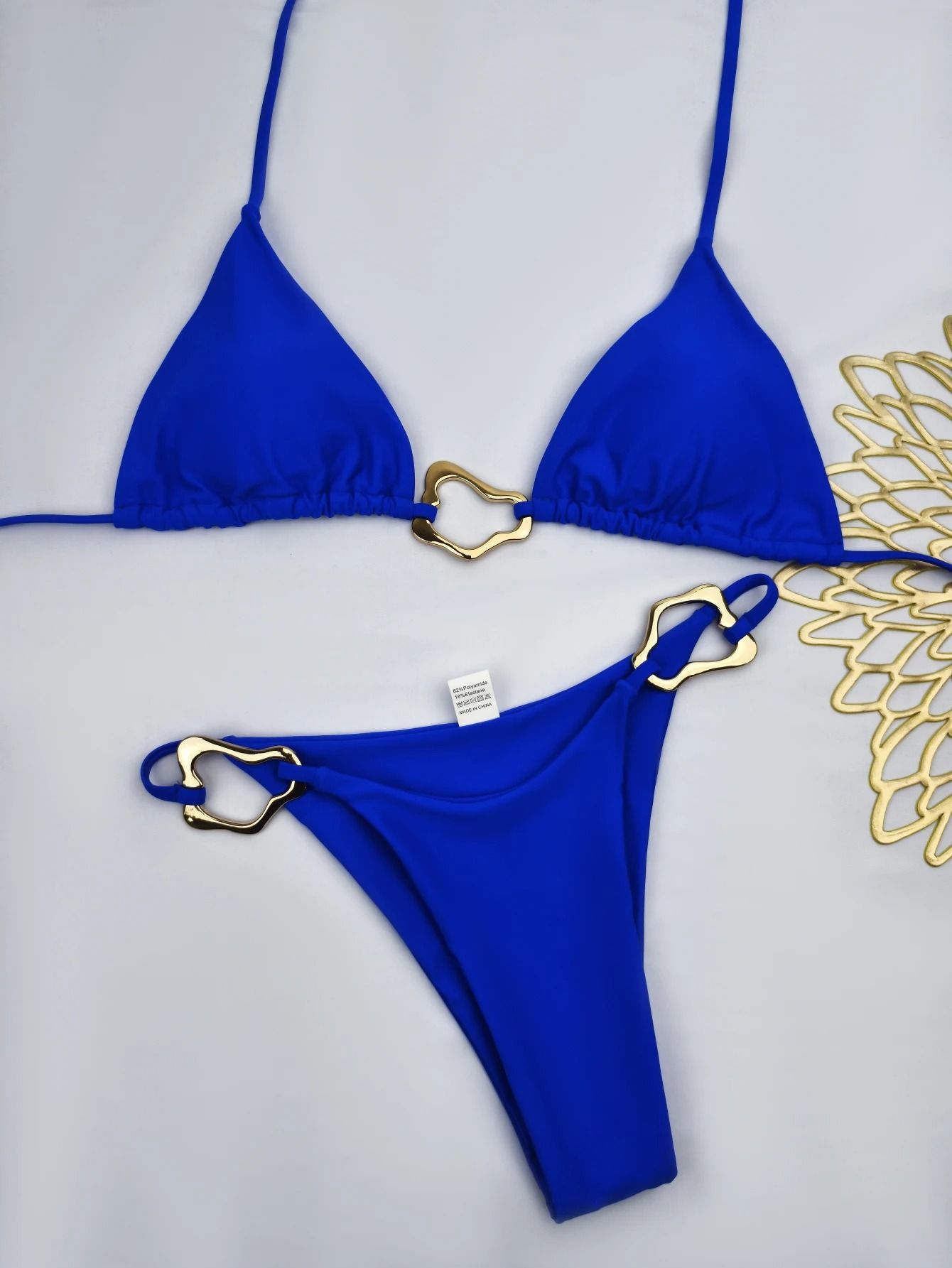 Women Solid Color Lace Up Bikini Two Piece Swimsuit 11