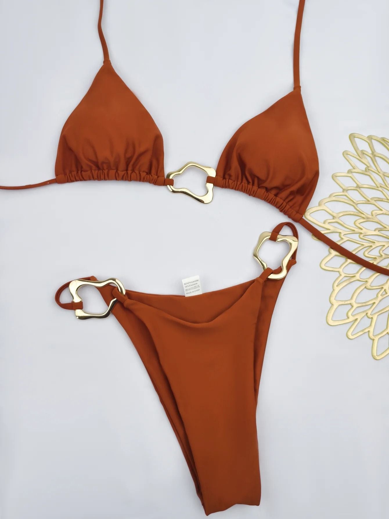 Women Solid Color Lace Up Bikini Two Piece Swimsuit 12