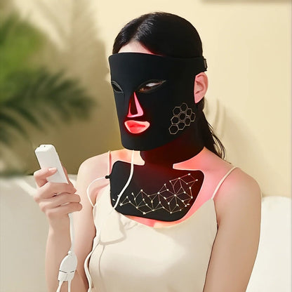 Rechargeable LED Face and Neck Therapy Mask with Infrared and Color Enhancement