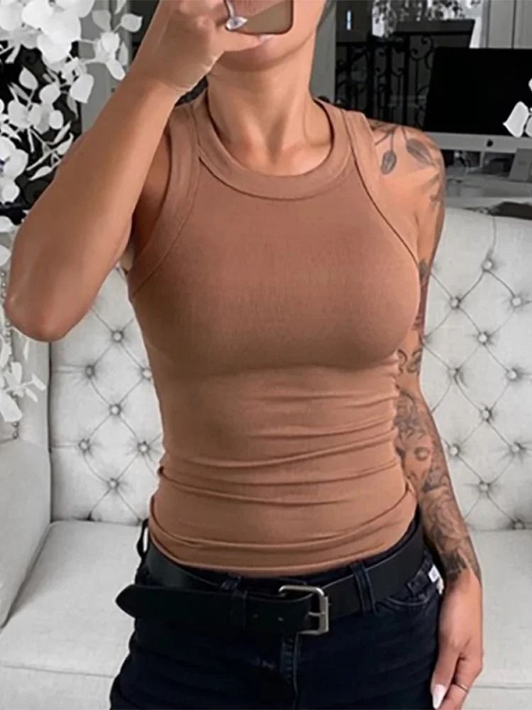 Women Ribbed Round Neck Tank Top 8
