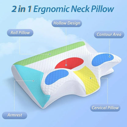Memory Foam Cervical Pillow With 2 In 1 Ergonomic Contour For Neck Pain Relief And Orthopedic Suppo 1