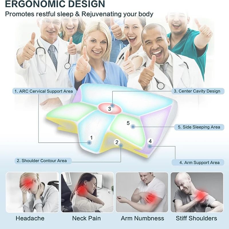 Memory Foam Cervical Pillow With 2 In 1 Ergonomic Contour For Neck Pain Relief And Orthopedic Suppo 3