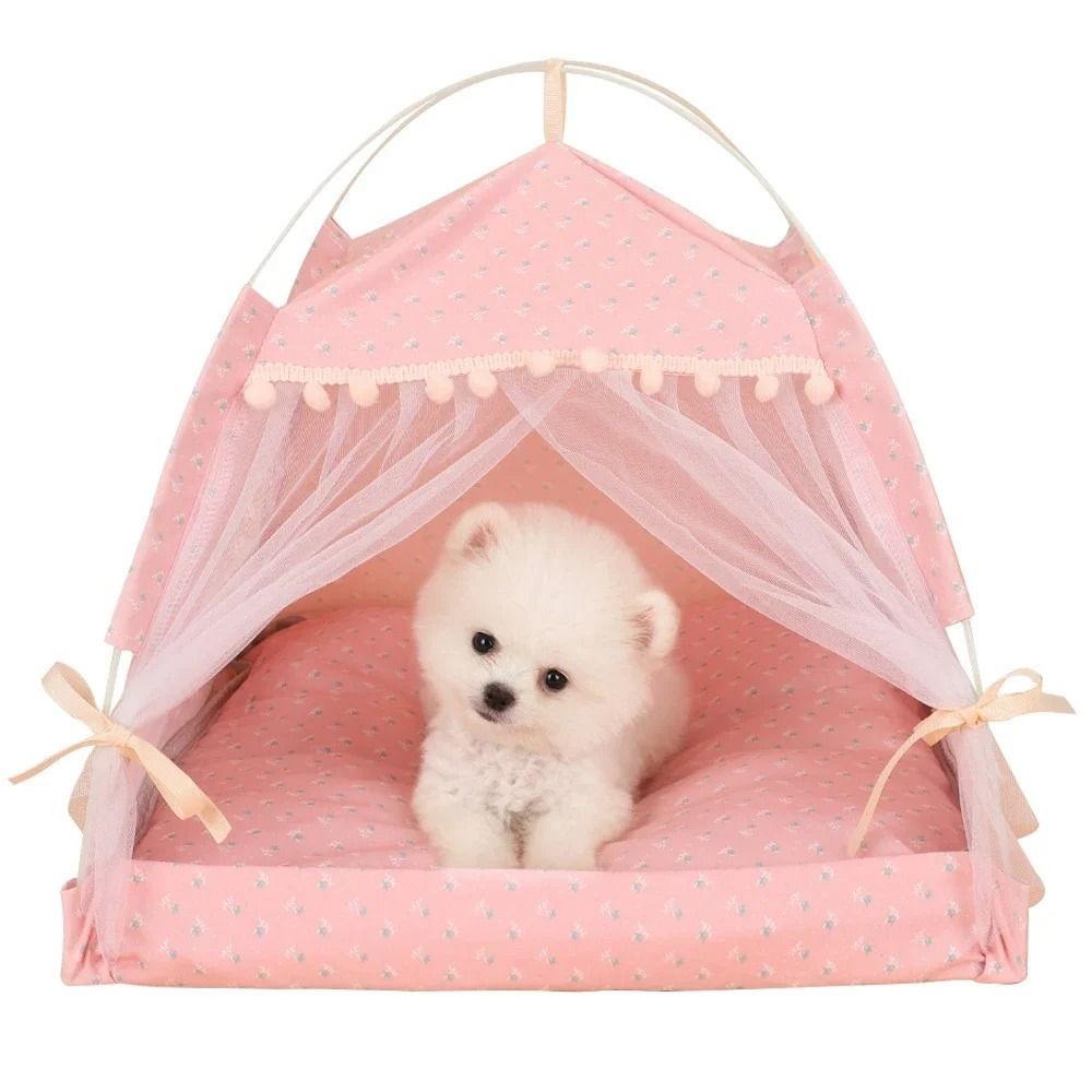 Pet Dog Tent House Floral Print Indoor Folding Kennel for Small Pets