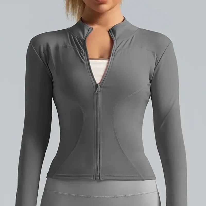 Womens Lightweight Stretchy Zip Up Running Jacket With Thumb Holes High Neck 6