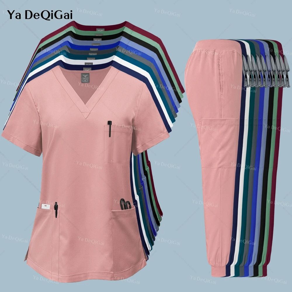 Pink Clinical Uniform Women Pharmacy Nurse Workwear Scrub Set