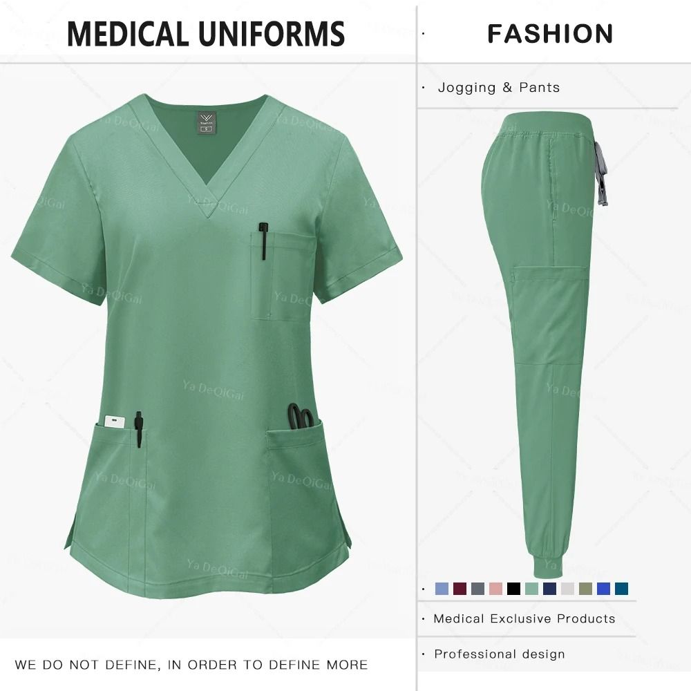 Pink Clinical Uniform Women Pharmacy Nurse Workwear Scrub Set 10
