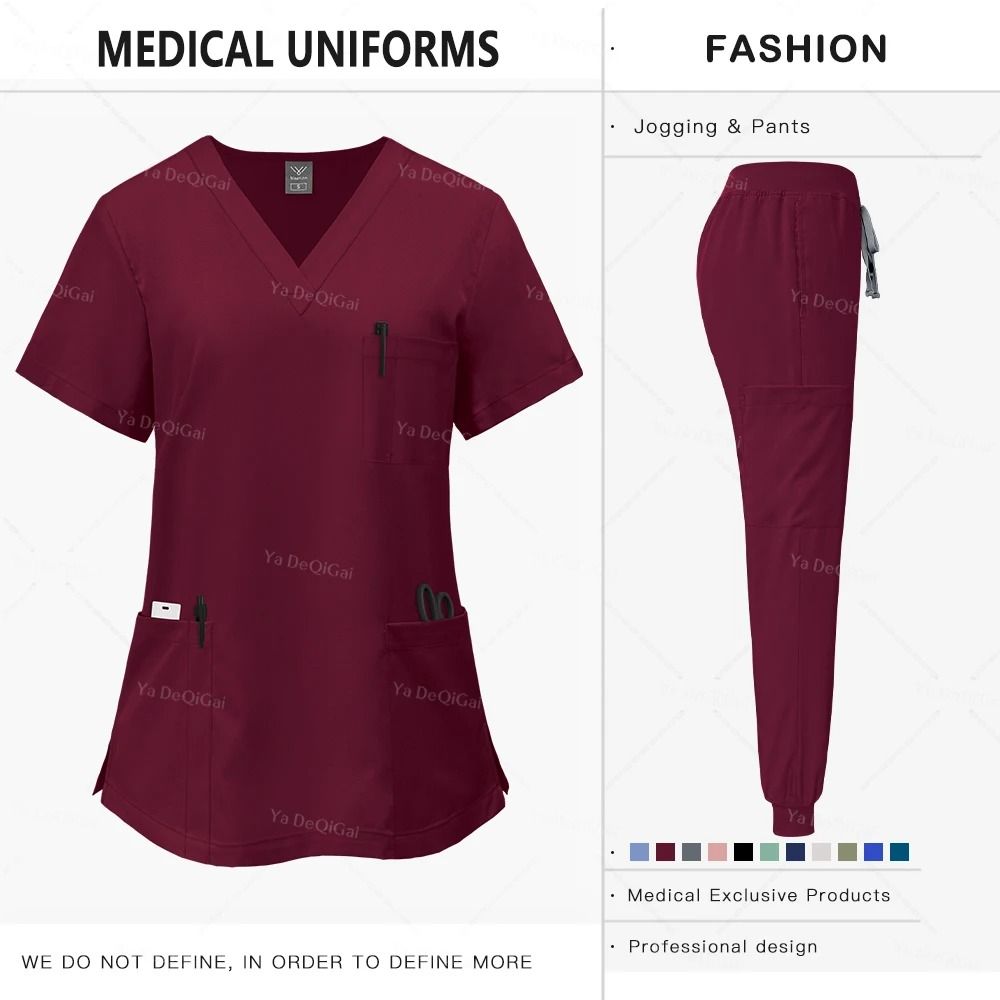 Pink Clinical Uniform Women Pharmacy Nurse Workwear Scrub Set 7