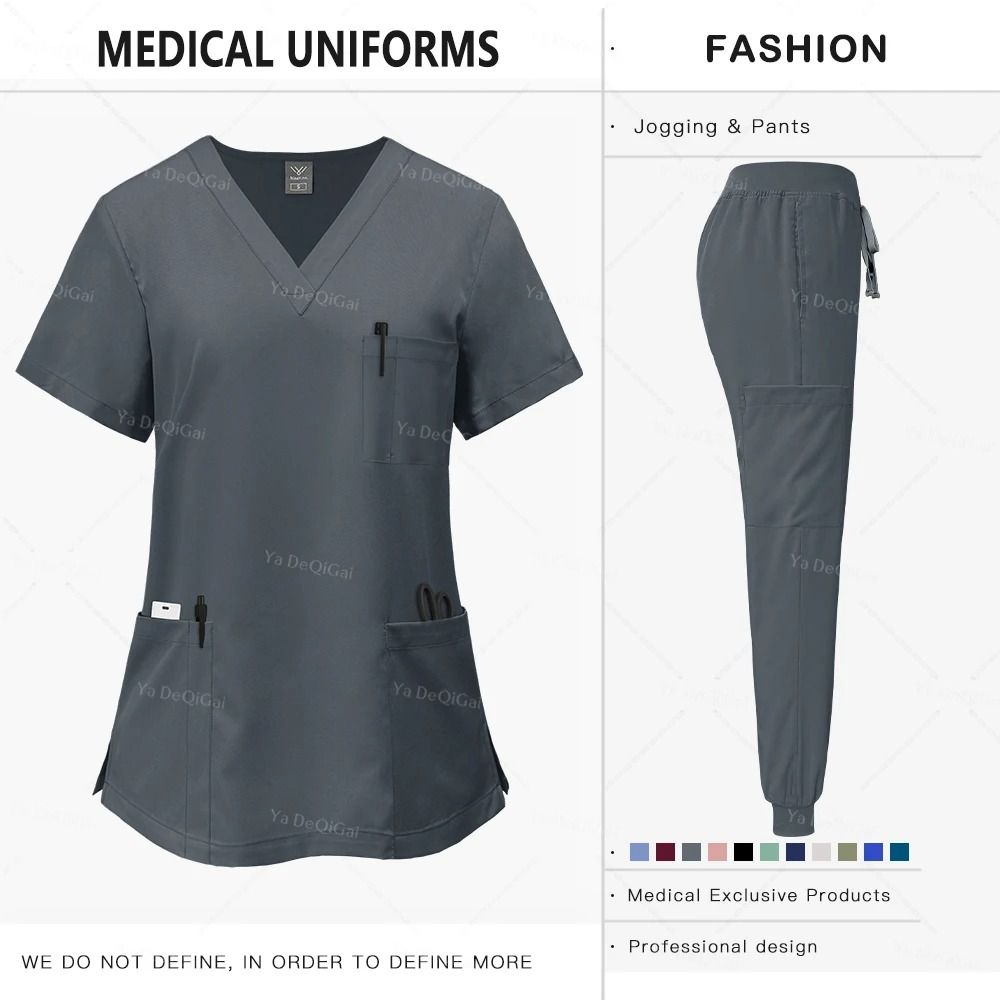 Pink Clinical Uniform Women Pharmacy Nurse Workwear Scrub Set 13