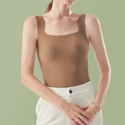 HELIAR Women Seamless Crop Tank Top with Bra Pad Square Collar Ice Silk Comfort