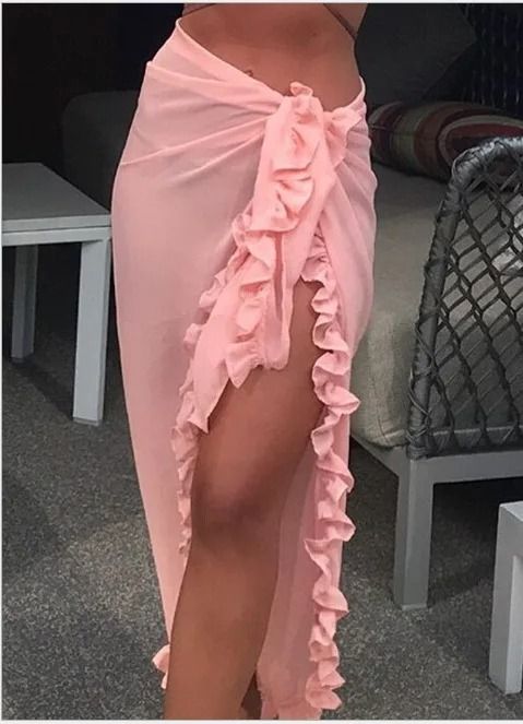 Womens Ruffle Sarong Cover Up Beach Wrap Tie Bikini Skirt 10