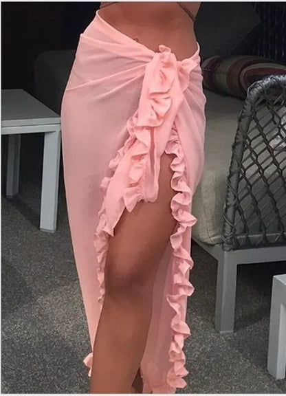 Womens Ruffle Sarong Cover Up Beach Wrap Tie Bikini Skirt 10