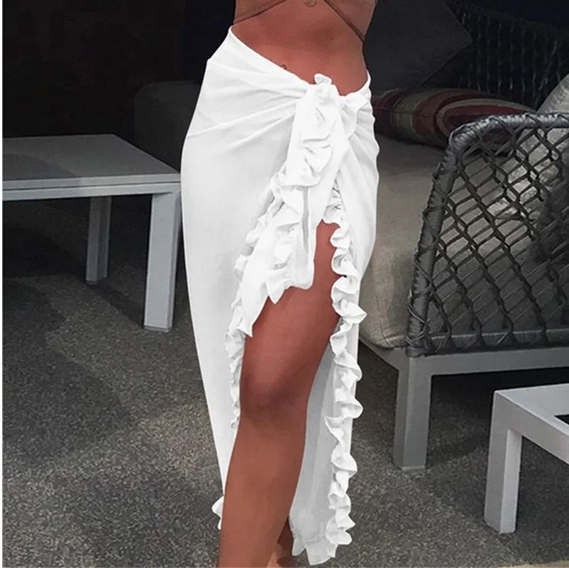 Womens Ruffle Sarong Cover Up Beach Wrap Tie Bikini Skirt 2
