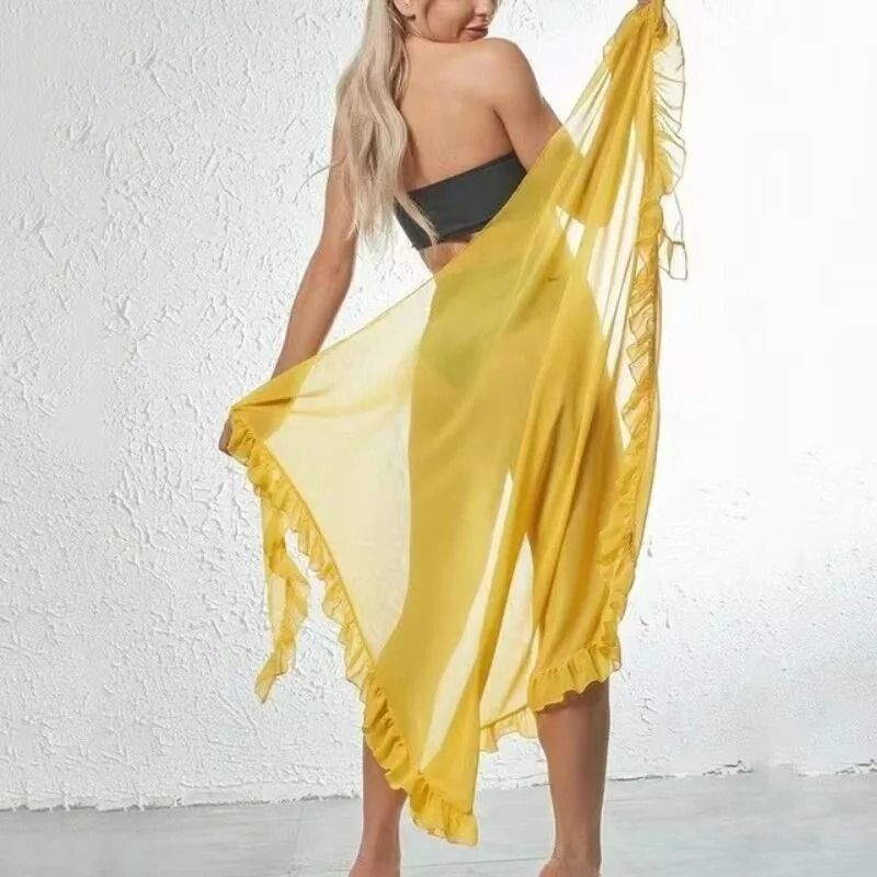 Womens Ruffle Sarong Cover Up Beach Wrap Tie Bikini Skirt 8