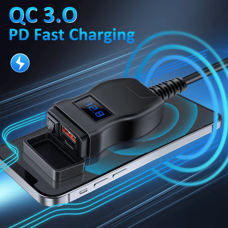 MotoCharge PD Quick-Charge Motorcycle USB 12V Adapter with Waterproof Switch