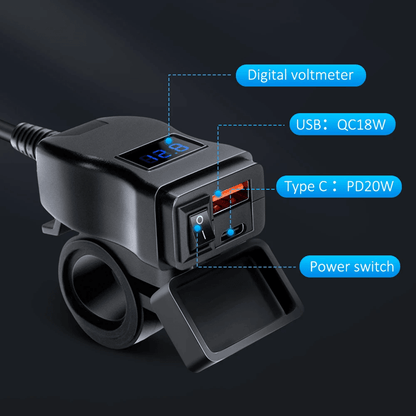 MotoCharge PD QuickCharge Motorcycle USB 12V Adapter With Waterproof Switch 2