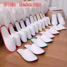 10Pair Velvet Disposable Hotel Slippers  Comfortable Cotton Guest  Travel Slides 1