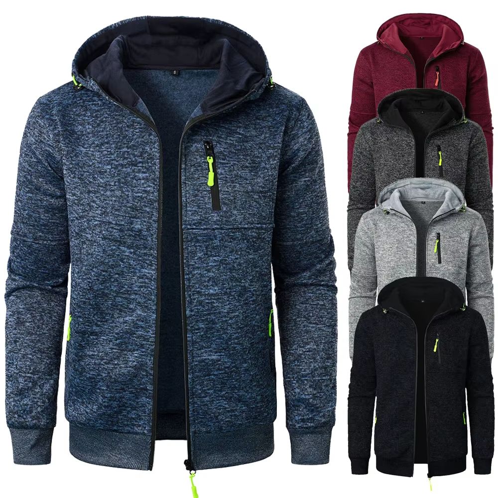 Men's Sports Fitness Hooded Cardigan Zip-Up Sweatshirt Baseball Jacket