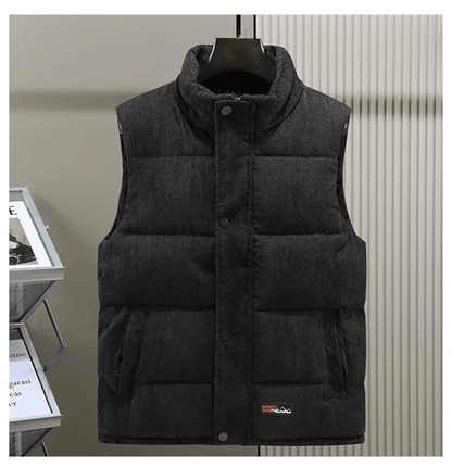 Mens Corduroy Padded Vest Winter Warm Sleeveless Jacket for Outdoor and Casual Wear
