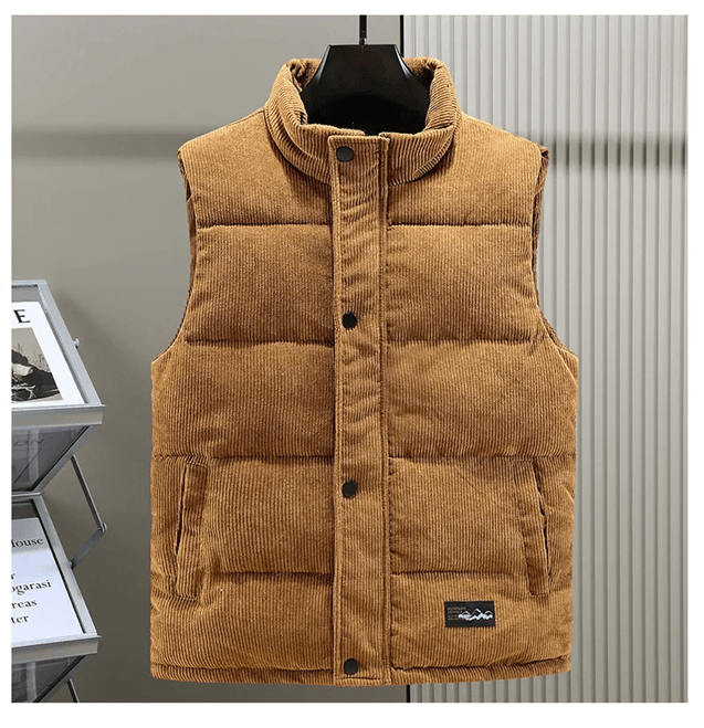 Mens Corduroy Padded Vest Winter Warm Sleeveless Jacket For Outdoor And Casual Wear 1