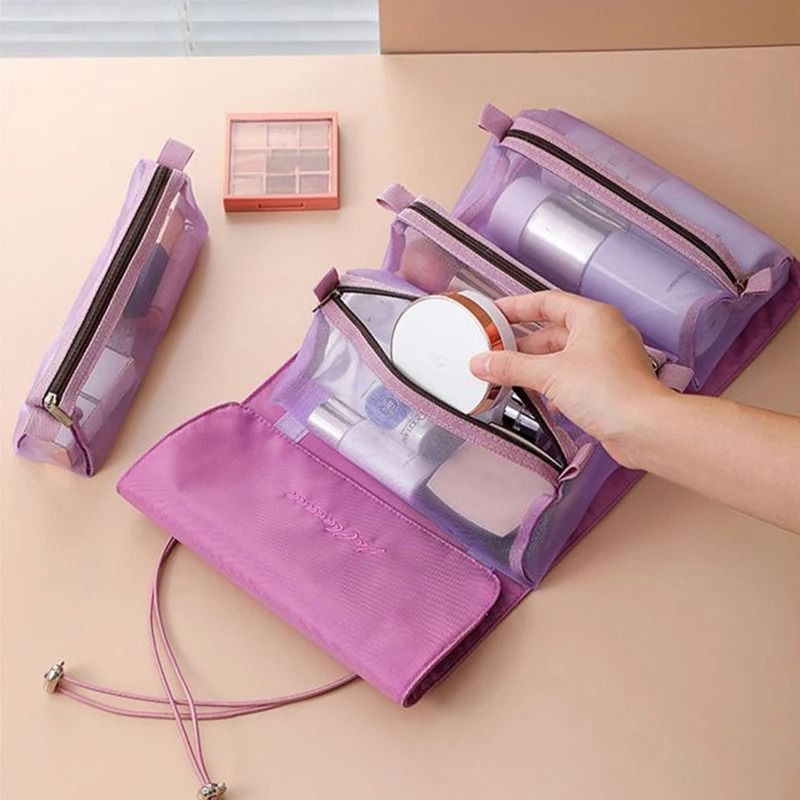 4in1 Detachable Mesh Travel Makeup Organizer Bag  RollUp Cosmetic Pouch 2