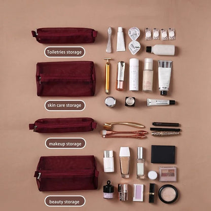 4in1 Detachable Mesh Travel Makeup Organizer Bag  RollUp Cosmetic Pouch 4
