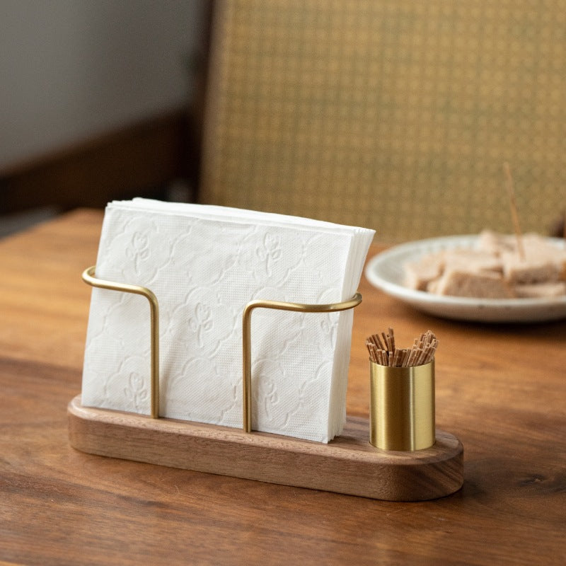 HeMu-Tooth Swab Tube Tissue Holder, Black Walnut Minimalist Dining Table Tissue Storage Rack for Restaurant Coffee Shops