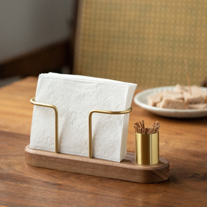 HeMu-Tooth Swab Tube Tissue Holder, Black Walnut Minimalist Dining Table Tissue Storage Rack for Restaurant Coffee Shops