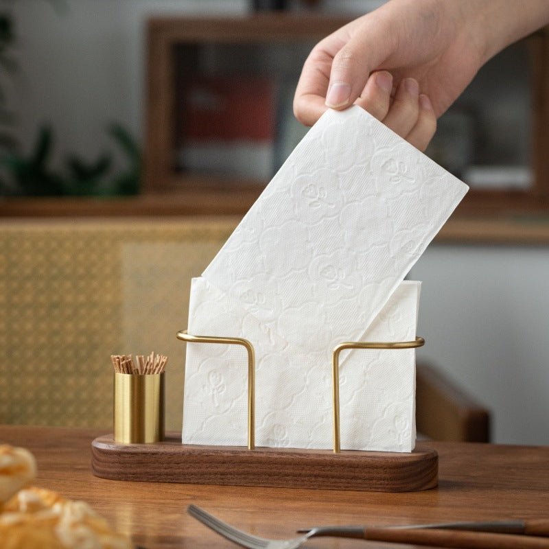 HeMu-Tooth Swab Tube Tissue Holder, Black Walnut Minimalist Dining Table Tissue Storage Rack for Restaurant Coffee Shops