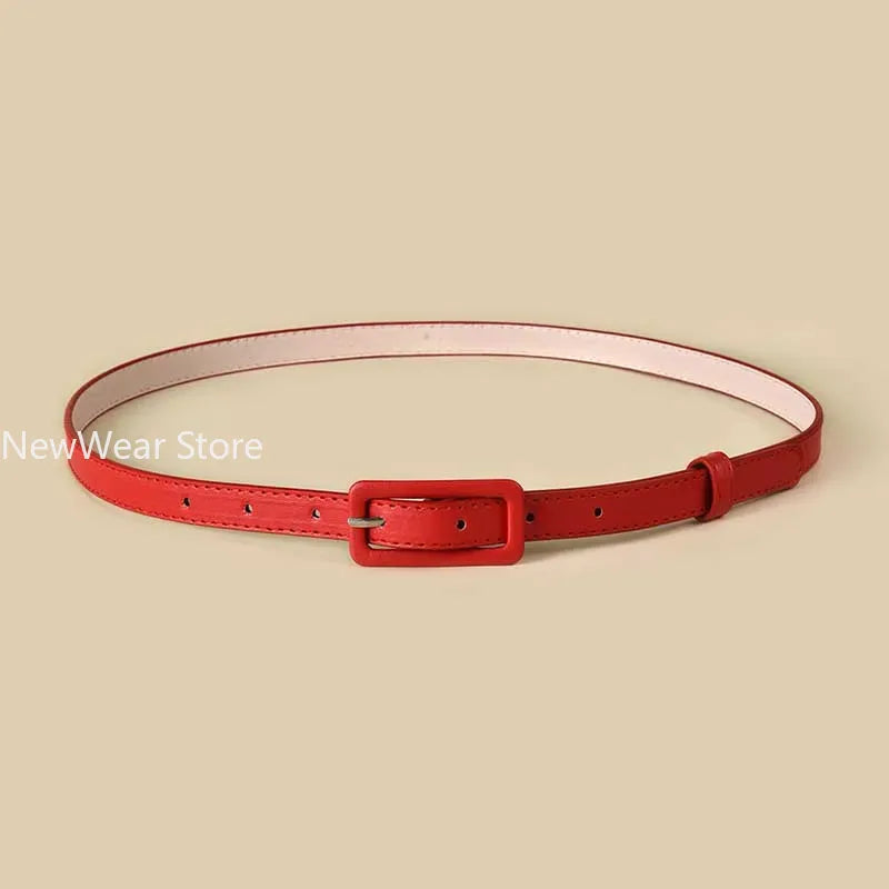 Thin Skinny Ladies Dress Waist Belt Elastic Women Belts Strap, Leather Buckle Female Red Belts, Designer Waistband