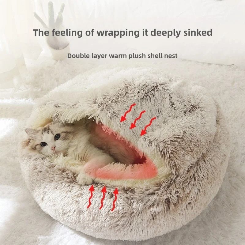 Soft Plush Semi Enclosed Pet Nest Bed for Cats
