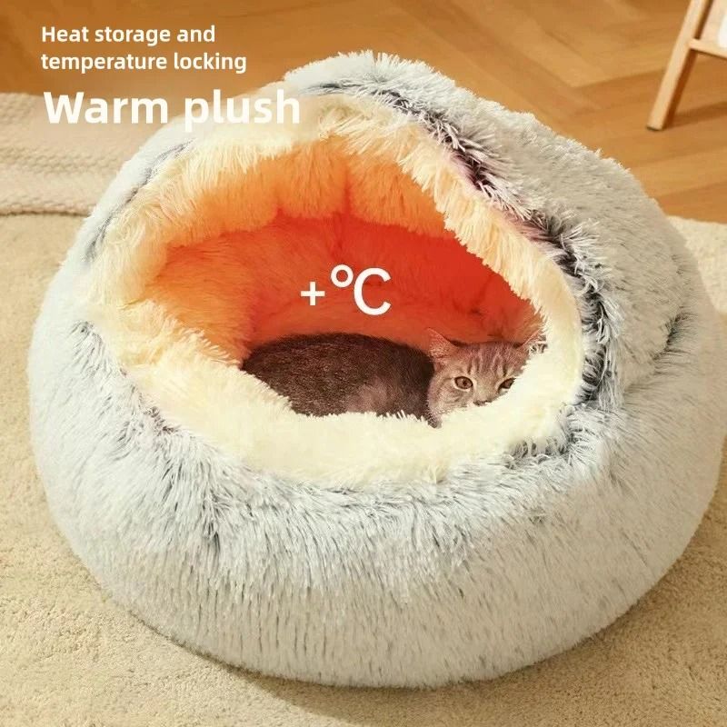 Soft Plush Semi Enclosed Pet Nest Bed For Cats 1