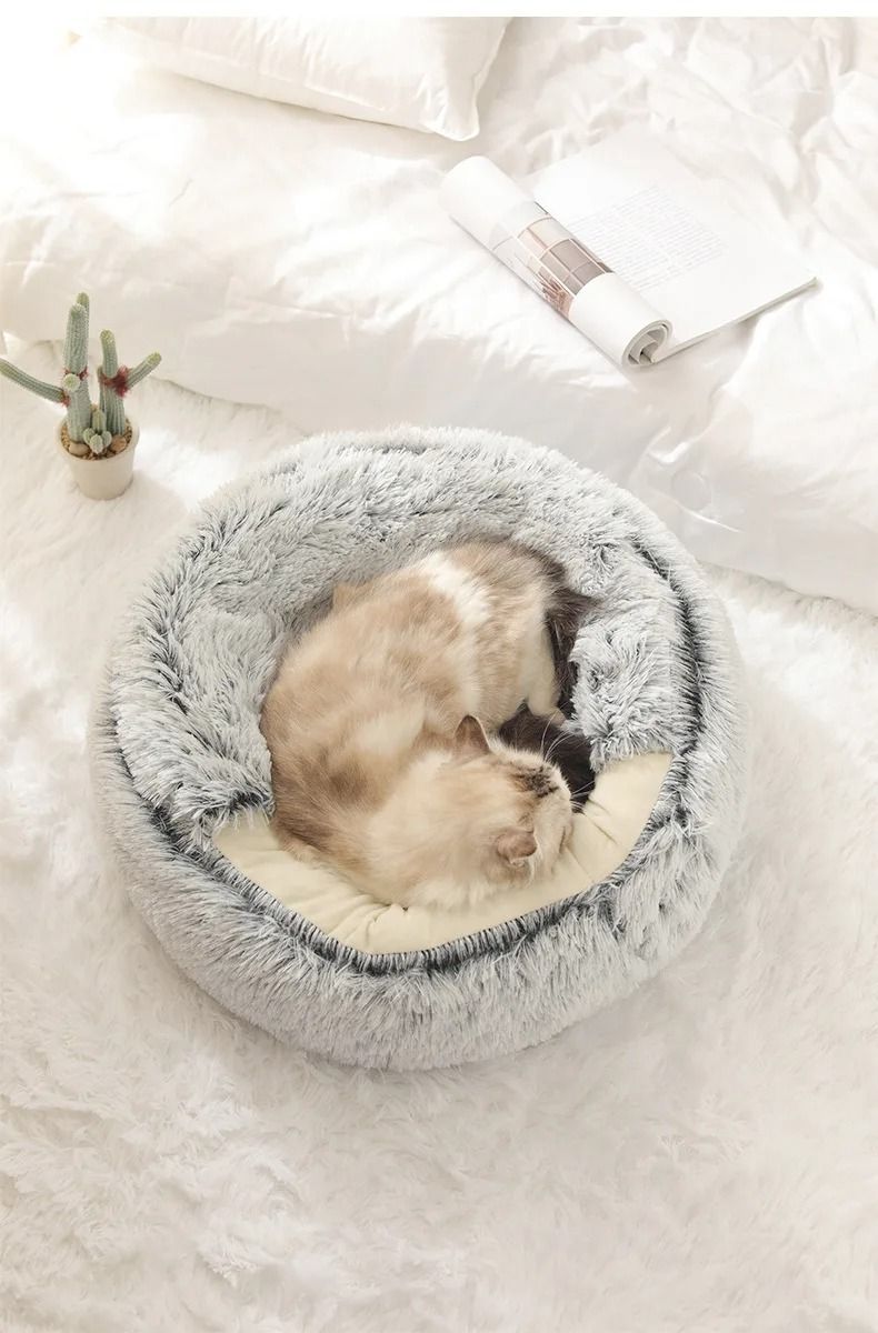 Soft Plush Semi Enclosed Pet Nest Bed For Cats 2