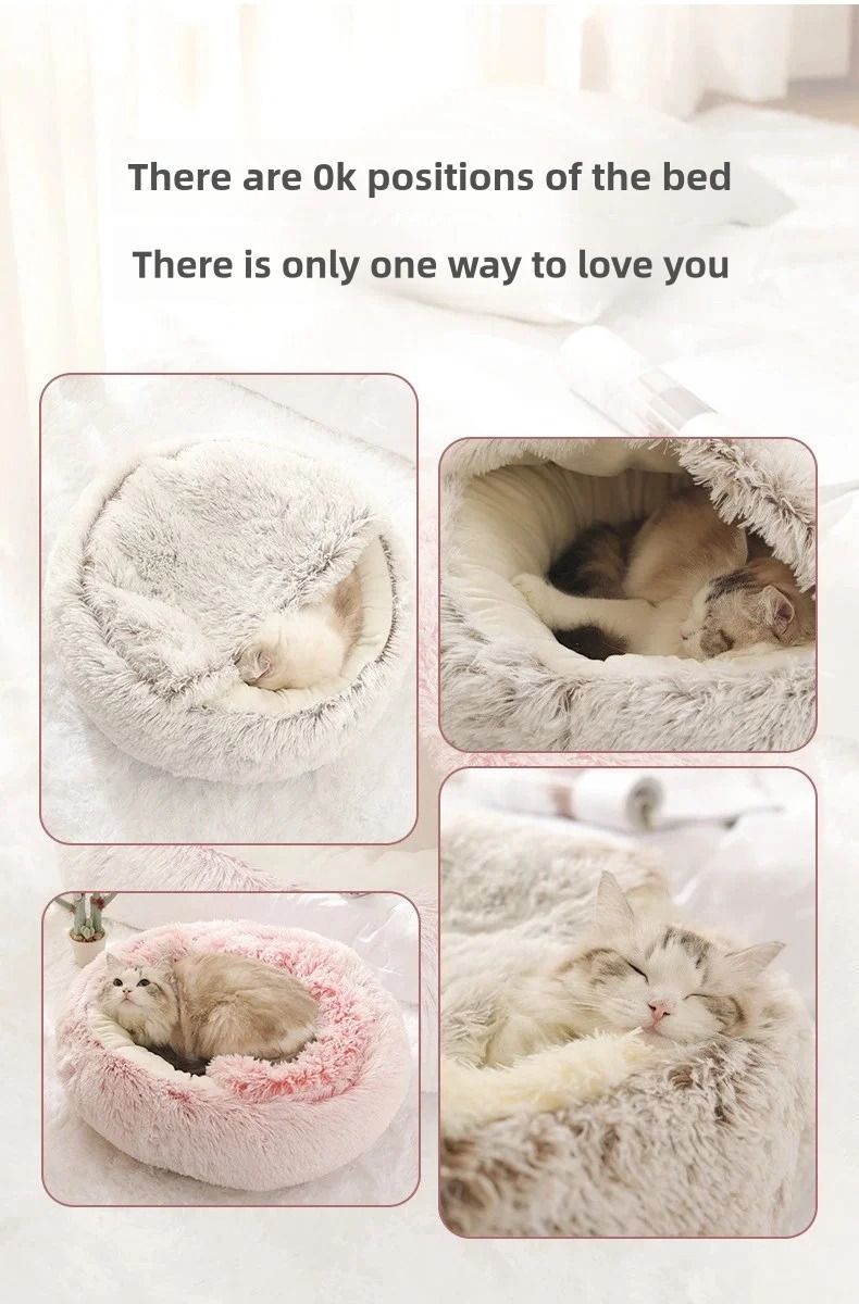 Soft Plush Semi Enclosed Pet Nest Bed For Cats 3