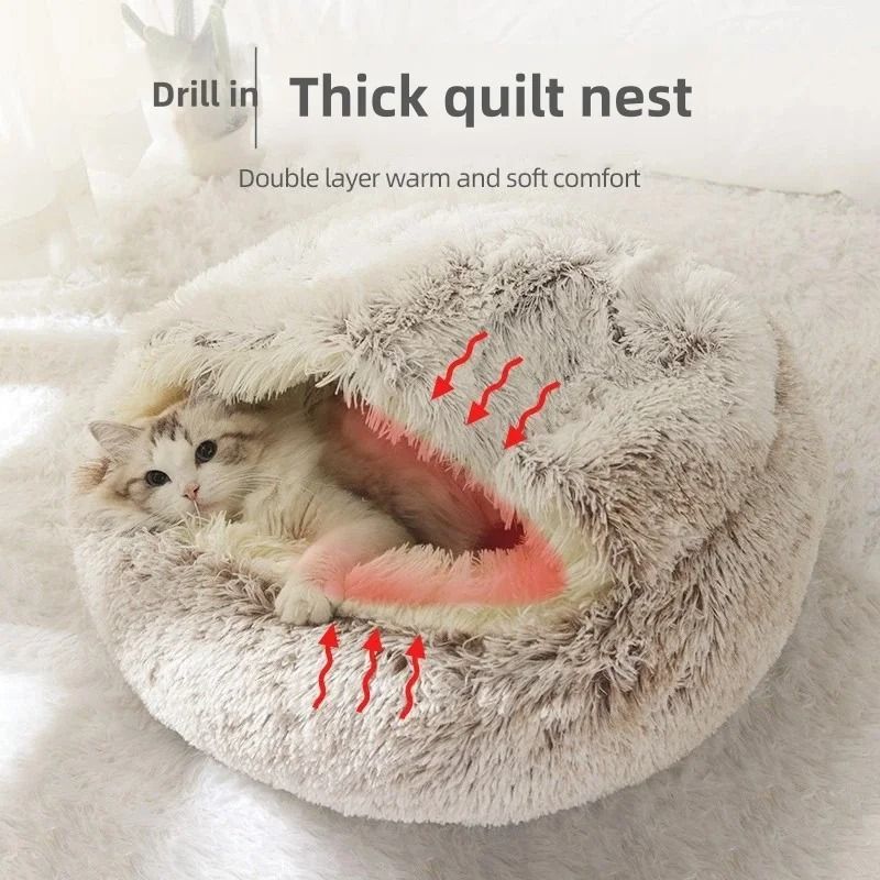 Soft Plush Semi Enclosed Pet Nest Bed For Cats 4