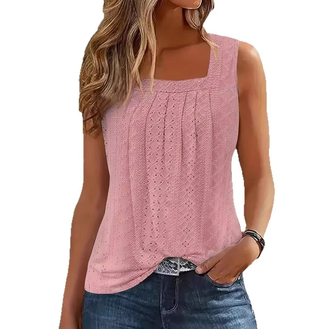 Everyday Elegance Square Neck Tank  Plus Size Hollow Casual Top 4