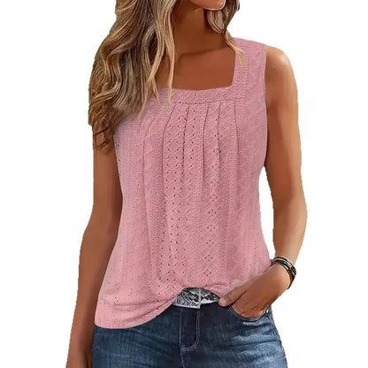 Everyday Elegance Square Neck Tank  Plus Size Hollow Casual Top 4