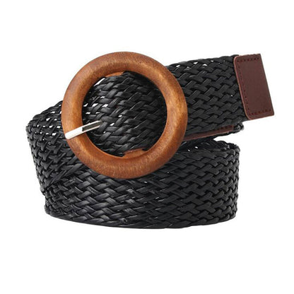 Vintage Bohe Straw Buckle Belt, Summer Women Braided Elastic Belt, Knitted Dress Belt Faux Straw Waistband