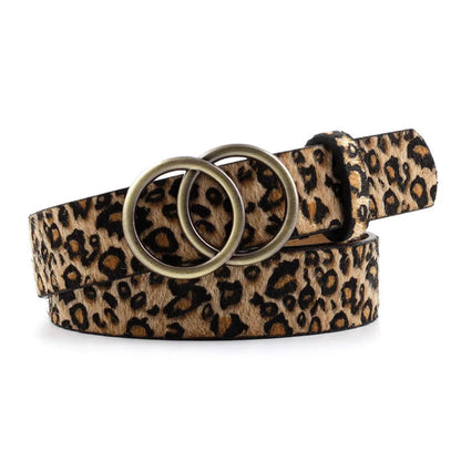 Snake Zebra Print Thin Horsehair Waist Belt for Women, Luxury Designers Leopard Belt, Leather Ring Buckle Belts Female