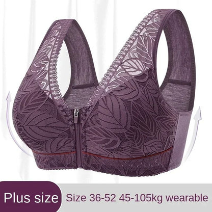 Soft Cotton Front Zip Wireless Lace Tank Bra Plus Sizes 1